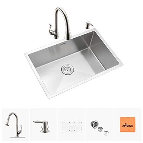 Appaso 28 Inch Single Bowl Kitchen Sink And Faucet Combo Set Stainless