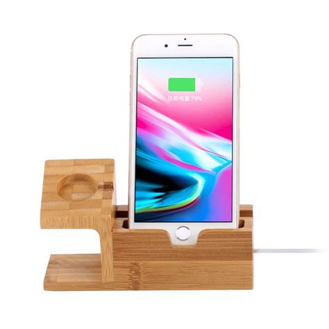 3 Usb Ports Natural Bamboo Phone Desk Stand Holder Charging Dock For