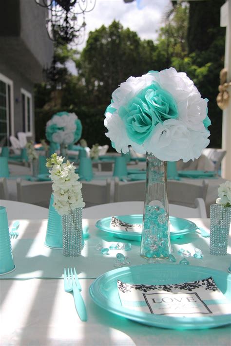 Teal and white centerpiece - damask love always and forever | Teal