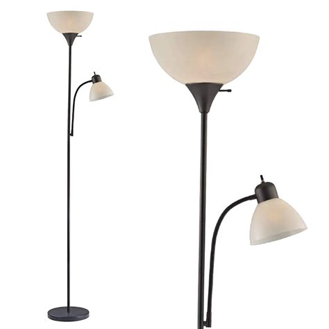 Light Accents Torchiere Floor Lamp With Reading Light Black Walmart