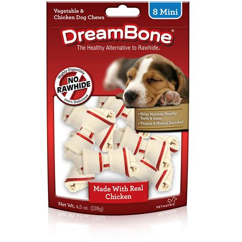 Dreambone Mini Chews With Real Chicken 8 Count Rawhide Freechews For