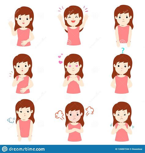 Woman With Different Emotions Cartoon Vector Stock Vector