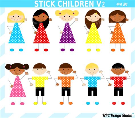 Final Sale Stick Figure School Kids Clip Art V2 By Nrcdesignstudio