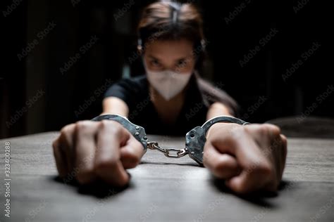 Handcuffed On A Prisoner Woman Prisoners Were Handcuff In The Dark
