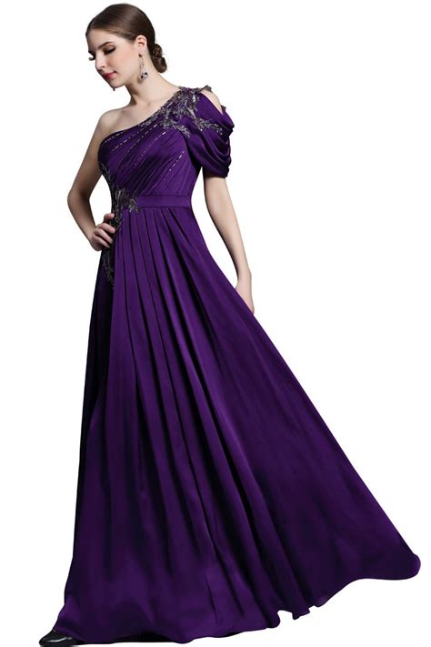 Elegant One Shoulder Chiffon Floor Length Purple Evening Dress Xhd31331