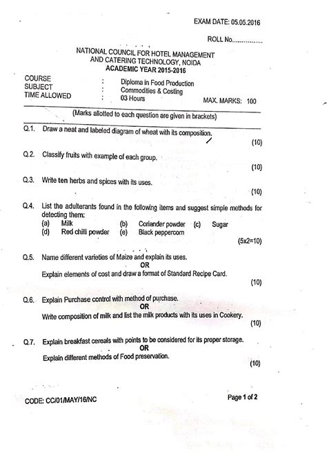 Ihm Diploma Food Production All Subjects Question Papers Ihm Notes