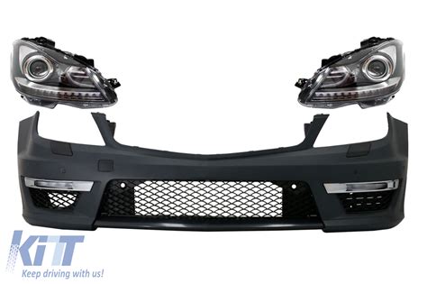 Front Bumper With Led Drl Headlights Suitable For Mercedes C Class W C Facelift