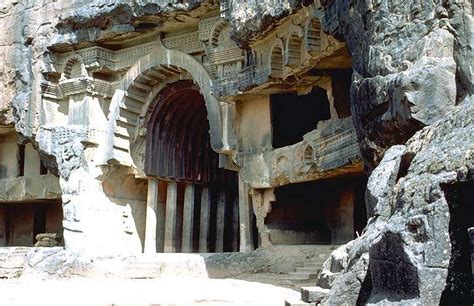 Bhaja Entrance To The Rock Cut Buddhist Temple Vihara Cave 12 At
