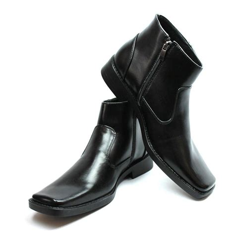 new men s dress boots black square toe side zipper ankle boot leather lining