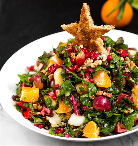 Christmas Tree Salad Pomegranate Pecans Raw Chard Vegan Recipe