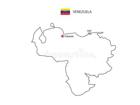 Hand Draw Thin Black Line Vector Of Venezuela Map With Capital City