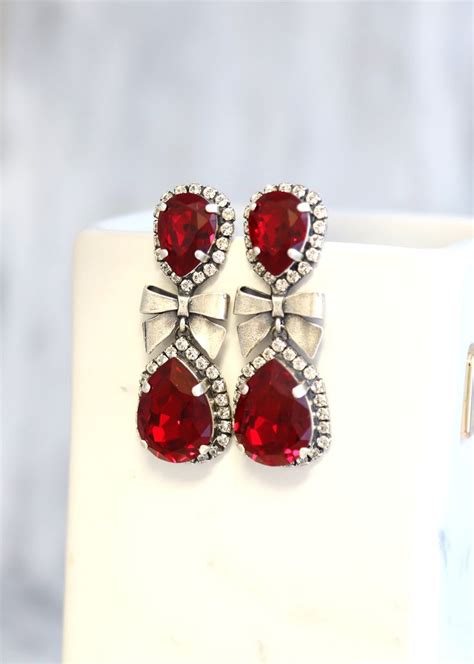 Ruby Red Earrings Red Chandelier Earrings Burgundy Drop Crystal