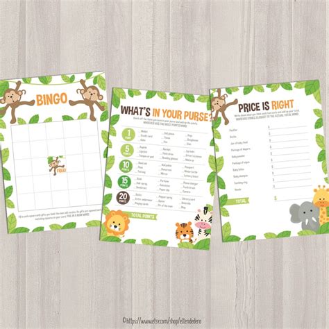 Safari Baby Shower Games Package Printable Game Cards Etsy