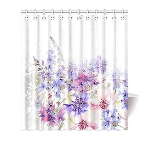Mypop Lavender Shower Curtain Purple Pink Cornflowers Classic Design