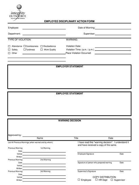 Disciplinary Action Form Fill Online Printable Fillable Blank