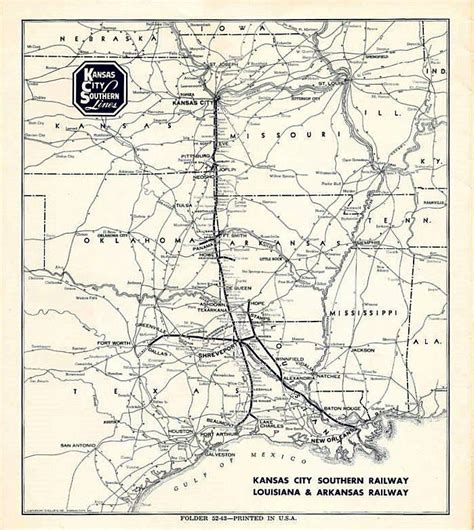 Kansas City Southern Railway Kcs System Map 1955 Kansas City Map