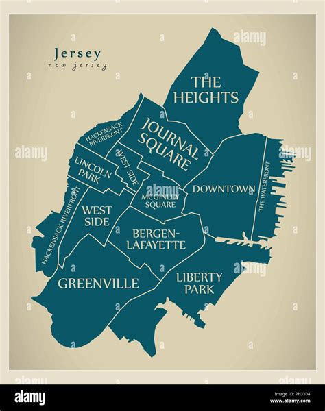 Modern City Map Jersey New Jersey City Of The Usa With Neighborhoods
