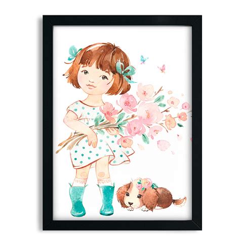 Quadro Menina E Cachorro Aquarela Jardim 6003 4 45x33 Elo7