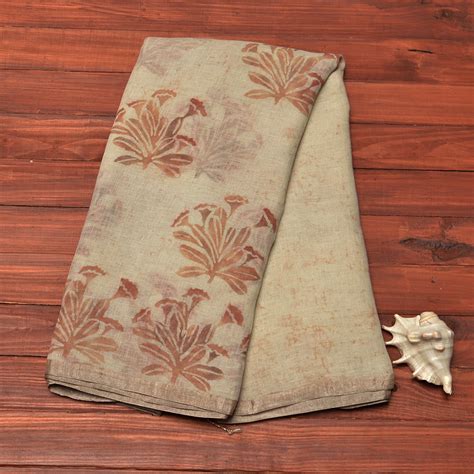 Wild Flower Batik Print On Pure Linen Saree Handmade Banarasi Saree