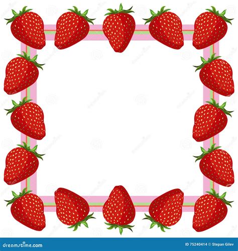 Strawberry Frame 3 Red Berry And White Flower Cartoon Vector