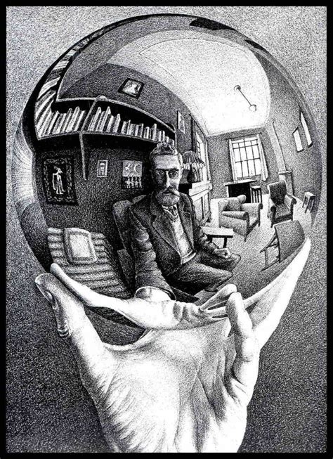 M C Escher Print Escher Art Hand With Reflection Circa Vintage