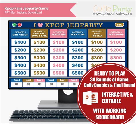 Kpop Fans Jeoparty Game, K-pop Fans Virtual Trivia Game, K-Fans Trivia Party Game, Korean 