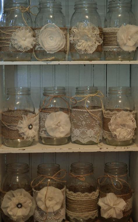 Wedding Centerpieces, Mason Jar Decorations, Burlap Wedding, 12 Mason
