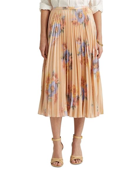 Lauren Ralph Lauren Floral Print Metallic Pleated Skirt Macys
