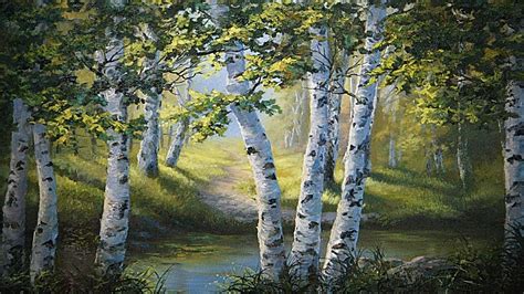 Trail Through The Birch Trees Landscape Painting Youtube