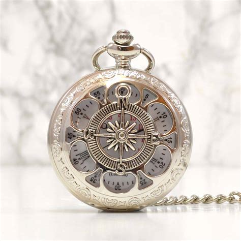 Personalised Silver Plated Pocket Watch Compass Design By Tsonline4u