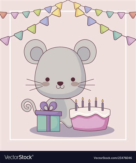 Cute Mouse Happy Birthday Card Royalty Free Vector Image