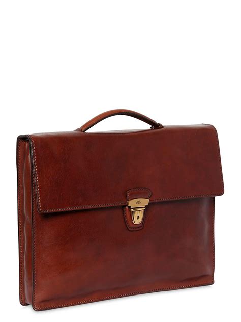Lyst The Bridge Slim Leather Briefcase In Brown For Men