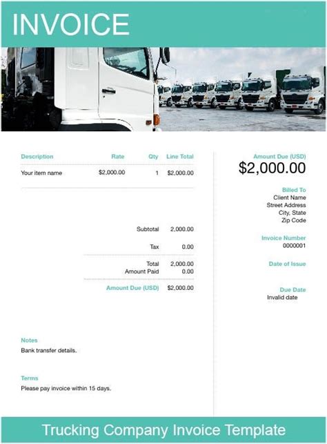 Free Trucking Invoice Template 100 Customizable Freshbooks