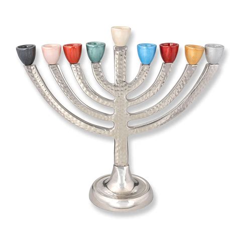 Hammered Aluminum Multicolored Hanukkah Menorah Judaica Judaica Webstore