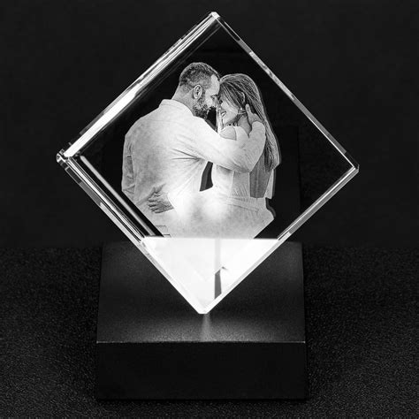 Personalized Crystal Cube With Custom Photo Wedding Gift 3D Etsy 3d