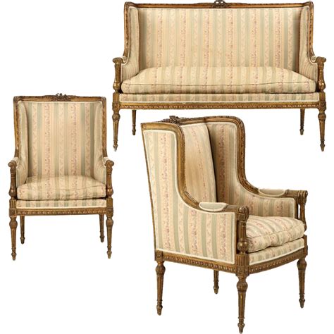 French Antique Settee And Arm Chairs Louis Xvi Style Parlor Suite