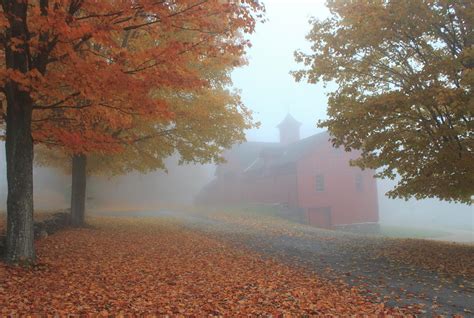 Red Barn In Autumn Fog Photograph By John Burk Fine Art America
