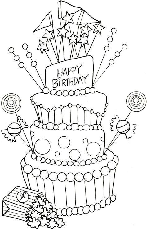 Coloring Pages Happy Birthday Cake Drawing Cake Drawing Template At