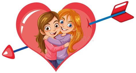 Female Couple Hugging Cartoon Character Stock Vector Illustration Of