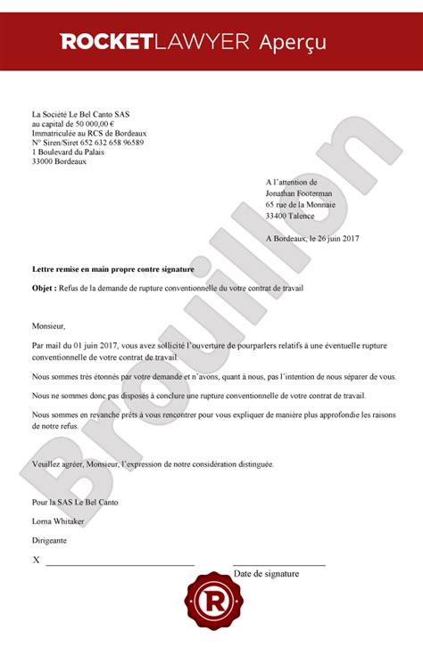 Lettre De Rupture Conventionnelle Courrier Refus Rupture SexiezPicz