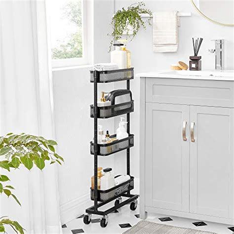 songmics slim storage cart 4 tier slide out trolley for small spaces bathroom and kitchen