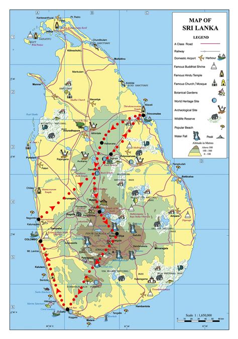 Large Elevation And Travel Map Of Sri Lanka Sri Lanka