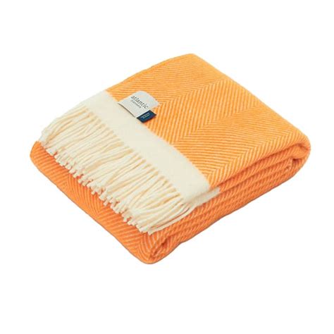 Luxury Orange Herringbone 100 Wool Blanket Robeys