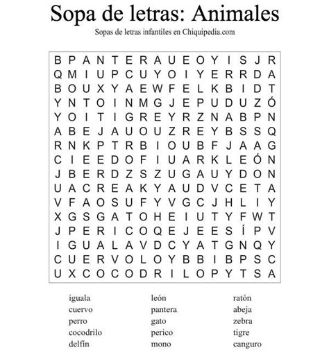 Sopas De Letras Fáciles Para Niños De Animales Frutas Y Más