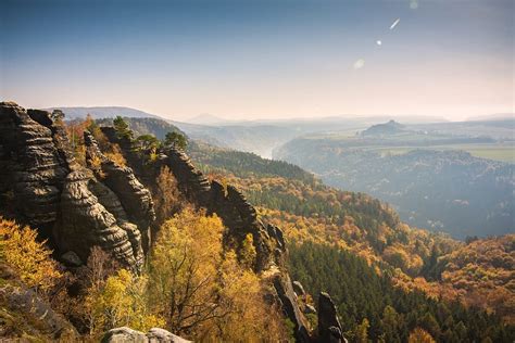 Rocky Mountain With Trees At Daytime Schrammsteine Elbe Sandstone