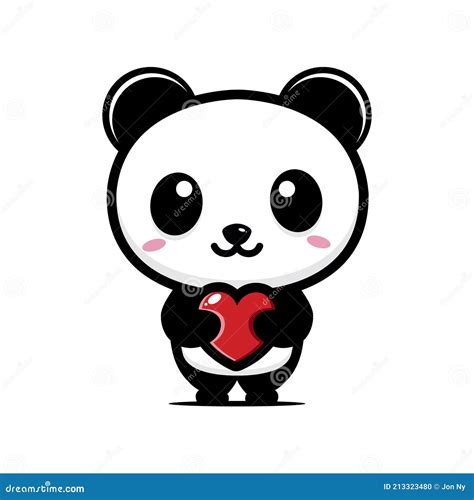 Cute Panda Animal Cartoon Character Hugging A Love Heart Stock Vector