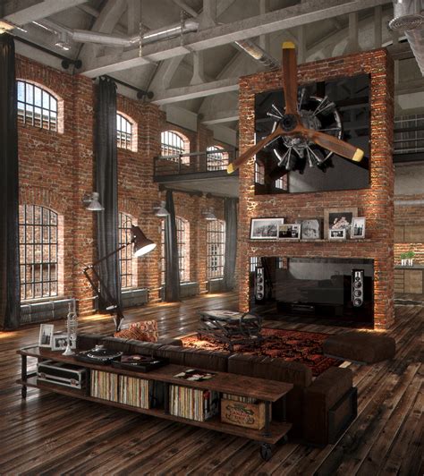 Industrial Style For Living Room Design Apply With Concrete Brick And