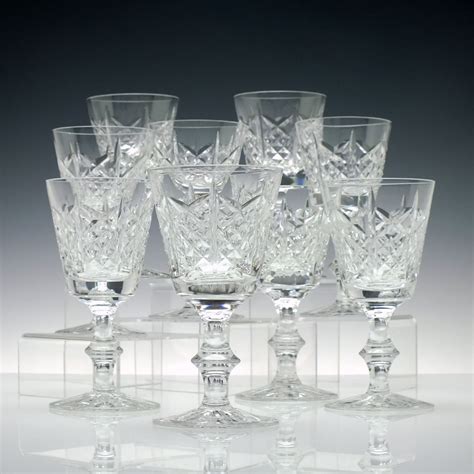 Nine Edinburgh Crystal Highland Pattern Wine Glasses C1955 Drinking Glasses Exhibit