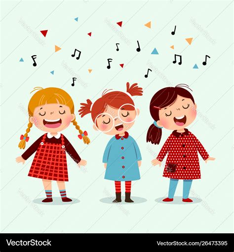 Three Little Girl Singing A Song Royalty Free Vector Image