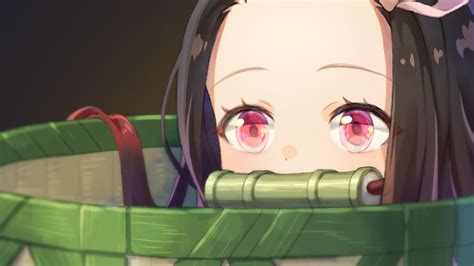 Demon Slayer Nezuko Kamado With Pink Eyes In A Bin With